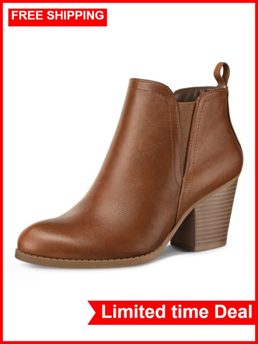 Women's Ankle Boots Stacked Chunky Heel Booties Side Zipper PU